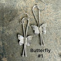 Sterling textured butterfly dangle earrings, version #1