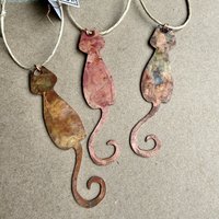 Skinny Cat with Curled Tail Copper Ornament 