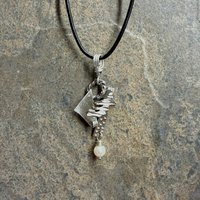 Freeform, Organic Sterling Necklace on black cord.
