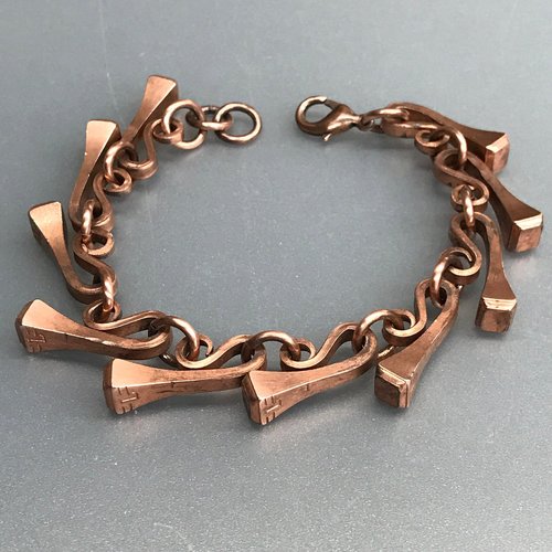 Horseshoe Nail Link Bracelet, Copper Coated