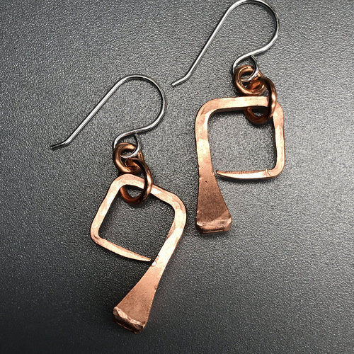 Square-Shaped Horseshoe Nail Equestrian Earrings, copper coated