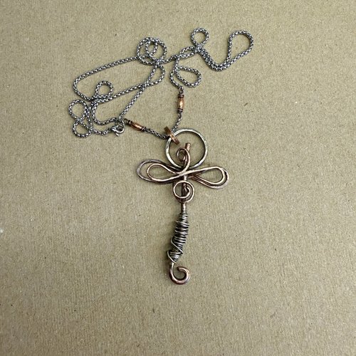 Sterling & Copper Dragonfly Pendant on stainless steel chain.