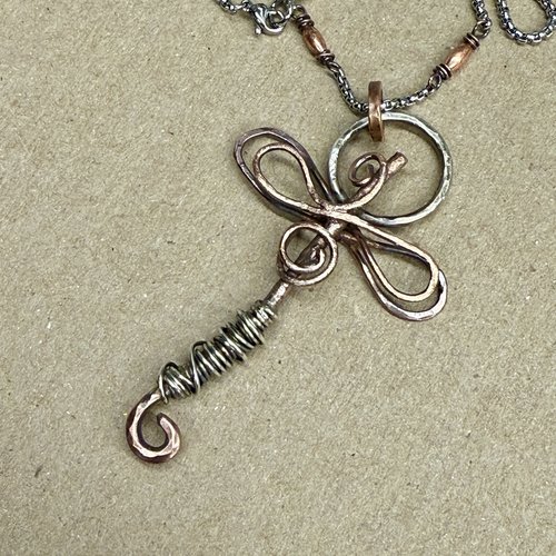 Sterling & Copper Dragonfly Pendant on stainless steel chain.