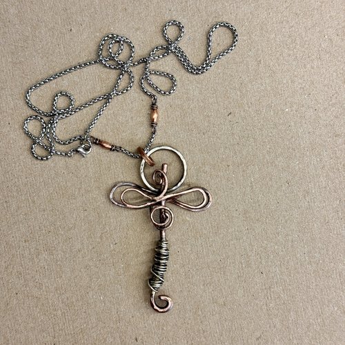 Sterling & Copper Dragonfly Pendant on stainless steel chain.