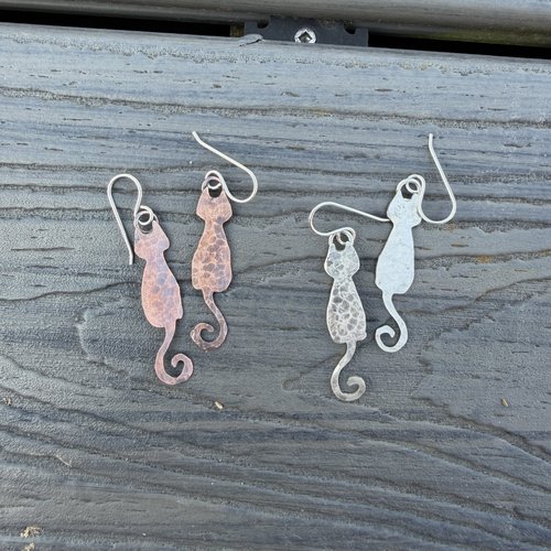 Cat earrings in sterling silver or copper