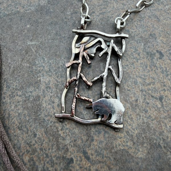 Mountain Scene Shadowbox-style Necklace